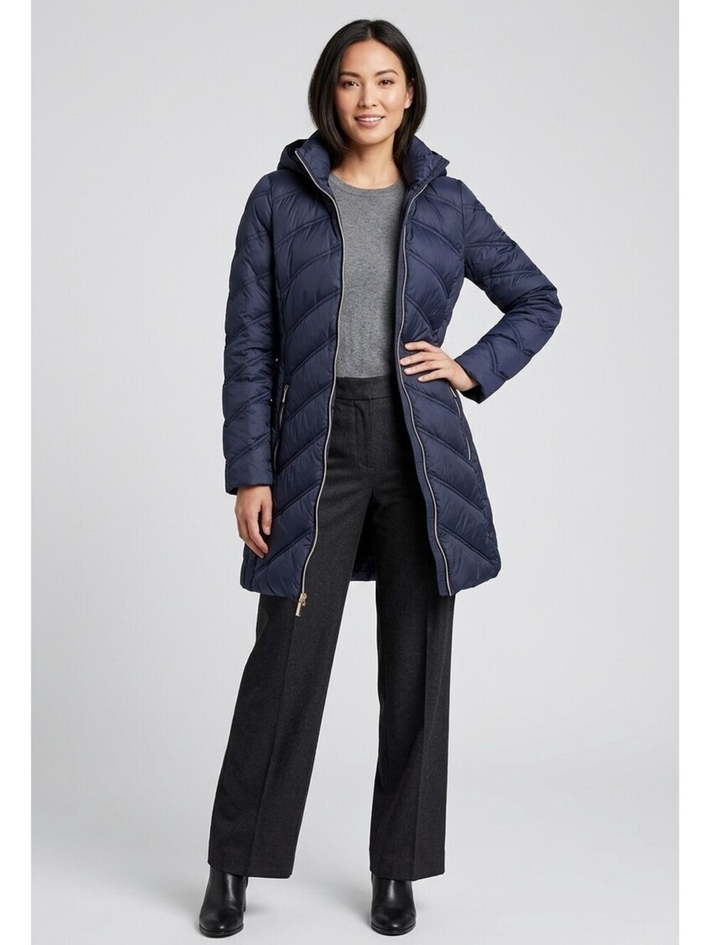 NWT Michael Kors Women's Hooded Puffer Coat Jacket Navy Blue Size XL